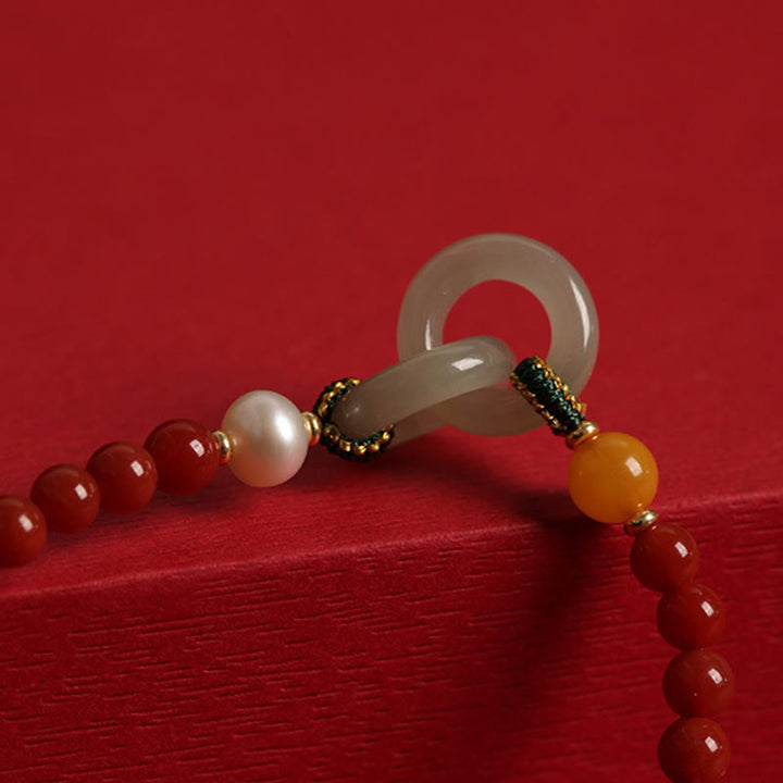 Buddha Stones Natural Red Agate Hetian Jade Double Peace Buckle Confidence Bracelet - image 4