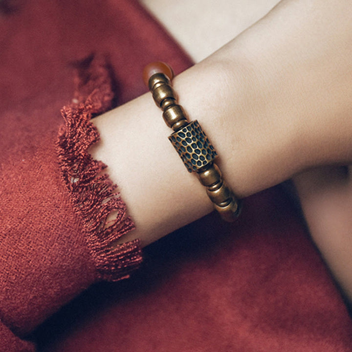 Buddha Stones Tibetan Red Agate Green Agate Copper Confidence Fortune Bracelet - image 4