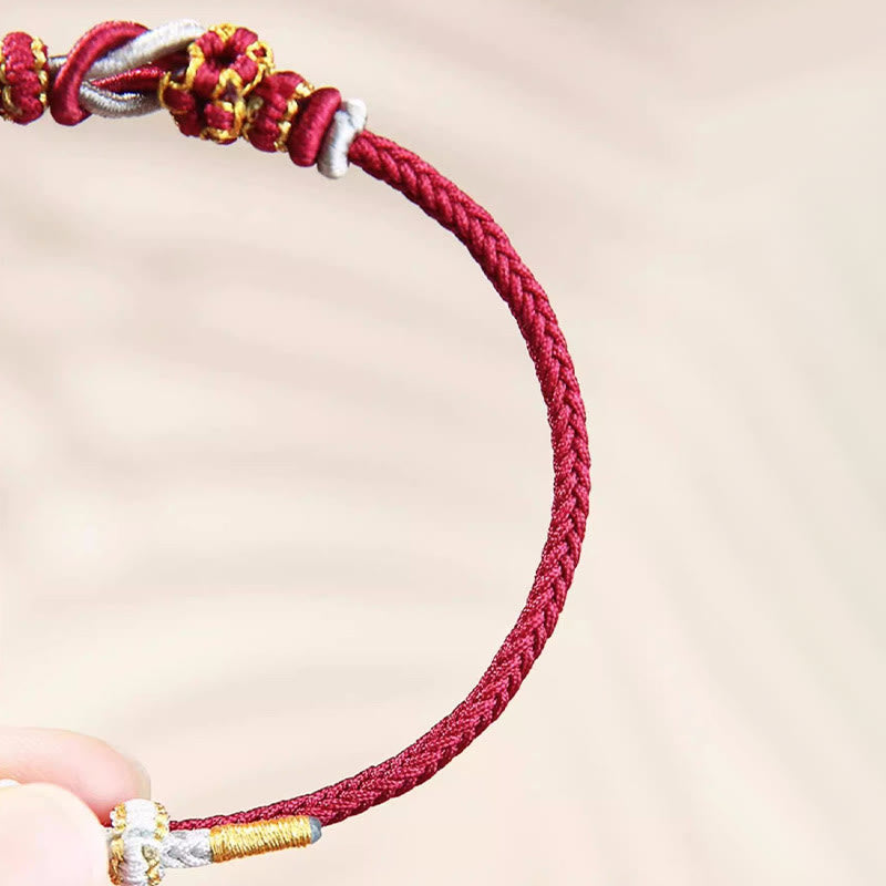 Buddha Stones Handmade Peach Blossom Knot Eight Thread Peace Knot Luck Protection Bracelet - image 10