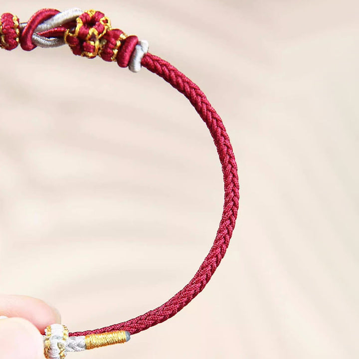 Buddha Stones Handmade Peach Blossom Knot Eight Thread Peace Knot Luck Protection Bracelet - image 10