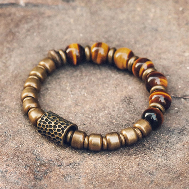 Buddha Stones Tiger Eye Stone Copper Protection Bracelet - 17-17.5cm - image 0