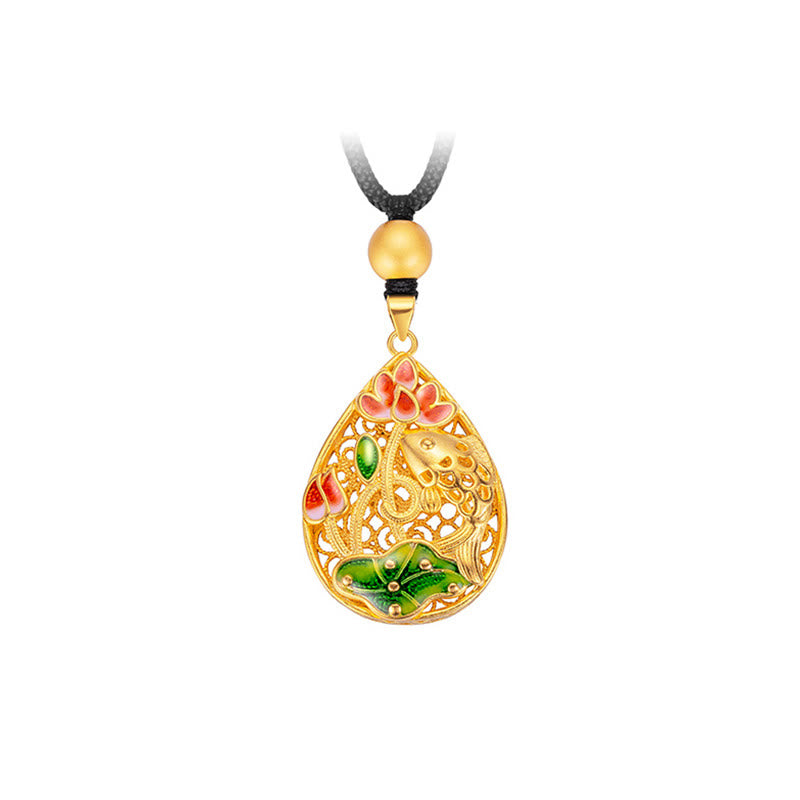 Buddha Stones Koi Fish Lotus Flower Leaf Copper Luck Necklace Pendant - image 7