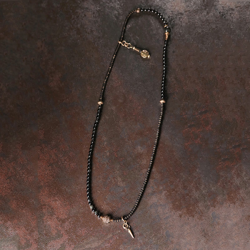 Buddha Stones Rainbow Obsidian Ebony Wood Copper Positive Multilayer Bracelet - image 9