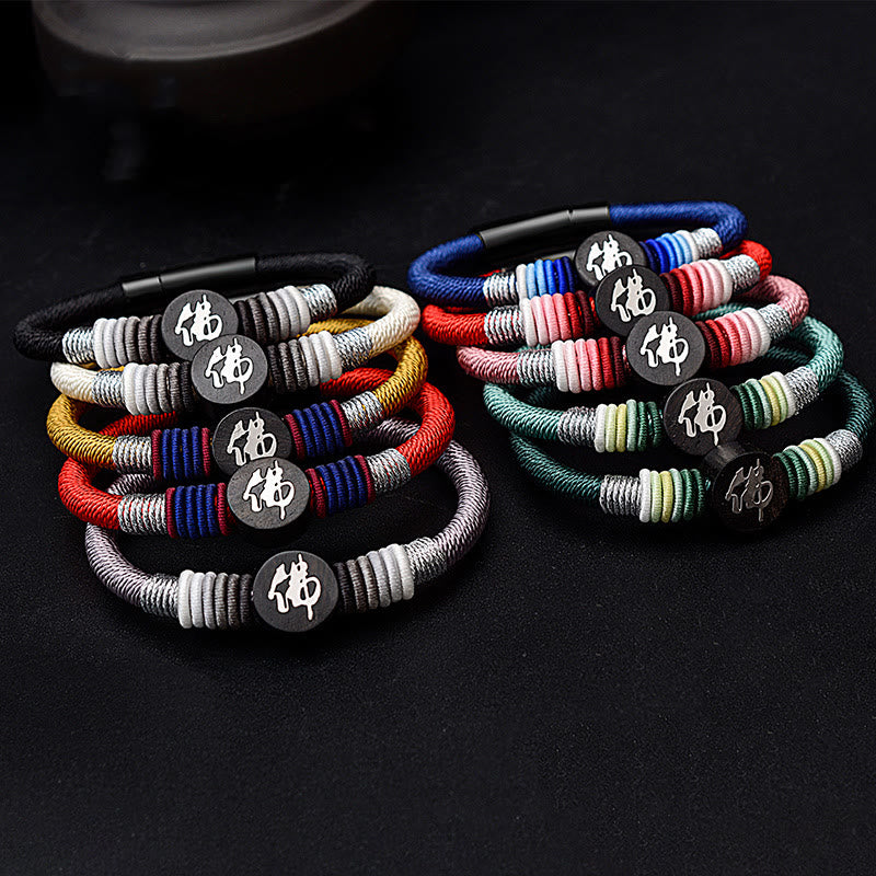 Buddha Stones Buddha Character Ebony Handcrafted Rope Bracelet - image 1