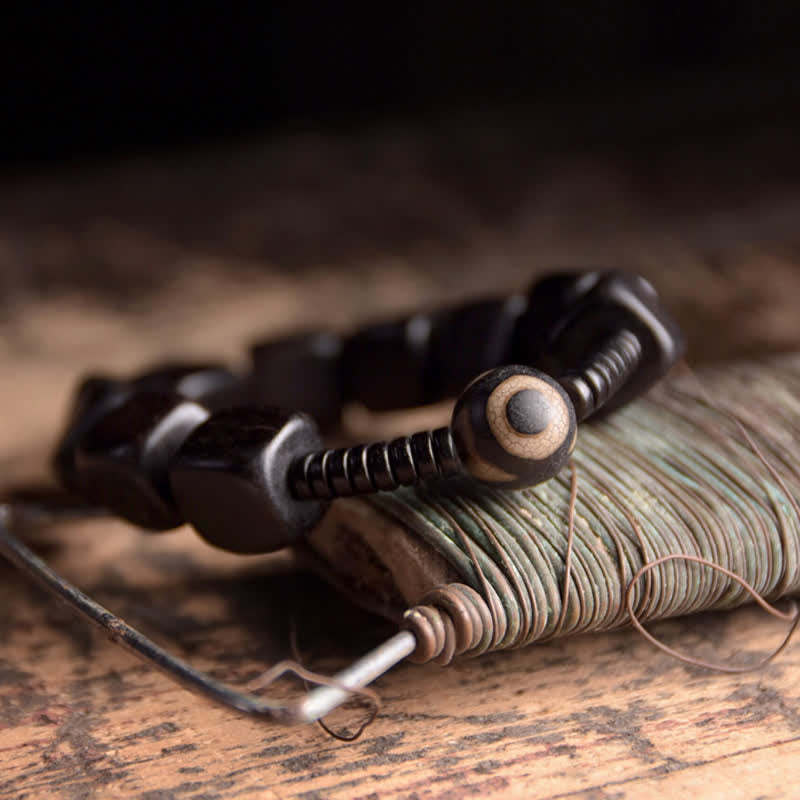 Buddha Stones Tibetan Ebony Wood Dzi Bead Strength Bracelet - image 5