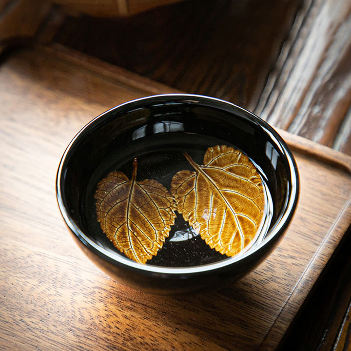Buddha Stones Gold Maple Leaf Chinese Jianzhan Ceramic Teacup Tenmoku Kung Fu Tea Cup Bowl - image 2