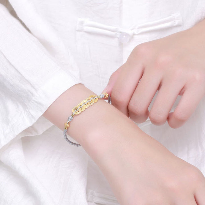 Buddha Stones Copper Coin Fortune Tree Pearl Luck Blue Rope Braided Bracelet - image 14