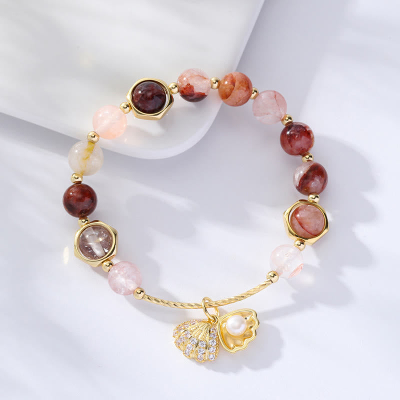 Buddha Stones Natural Colorful Rutilated Quartz Shell Protection Bead Bracelet - Red Rutilated Quartz - image 9