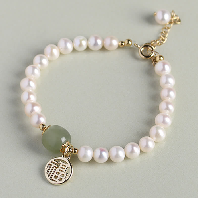 Buddha Stones Natural Pearl Hetian Jade Happiness Healing Bead Bracelet - image 1