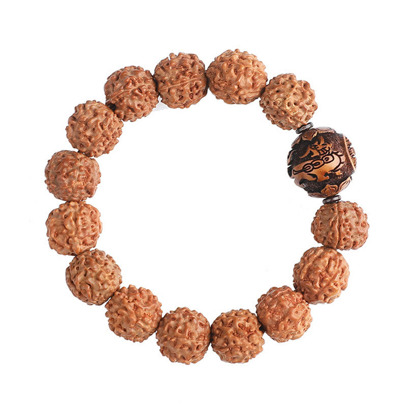 Buddha Stones Tibet Rudraksha Bodhi Seed PiXiu Copper Coin Wealth Luck Bracelet - image 13