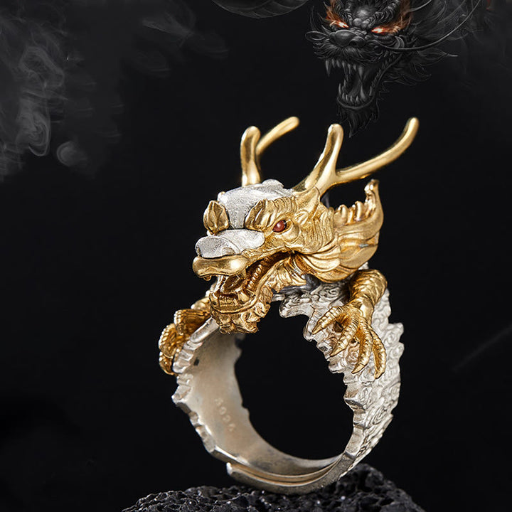 Buddha Stones 925 Sterling Silver Dragon Luck Success Protection Adjustable Ring Pendant - Dragon(Protection♥Success) - image 0