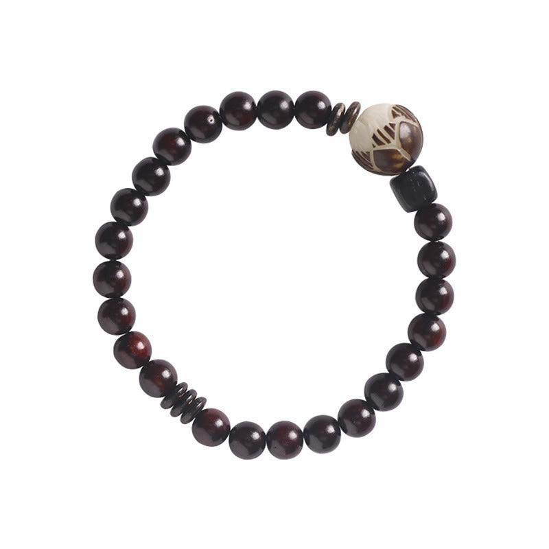 Buddha Stones Small Leaf Red Sandalwood Lotus Bodhi Seed Carved Protection Double Wrap Bracelet - image 12