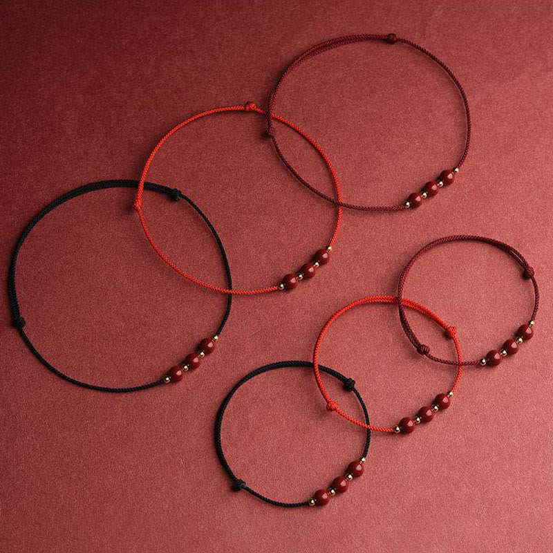 Buddha Stones Natural Lucky Cinnabar Bead Blessing String Bracelet Anklet - image 2