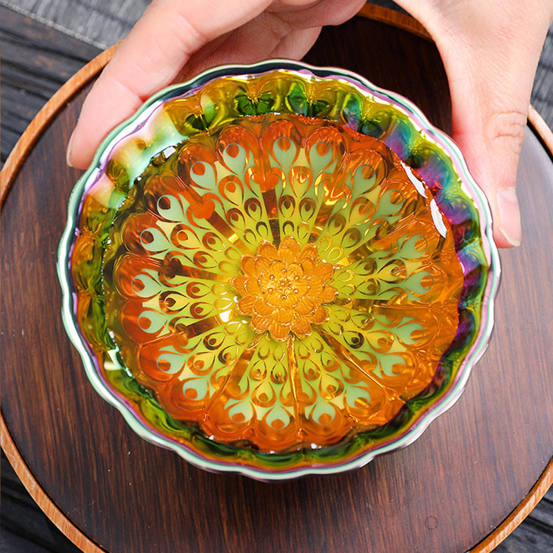 Buddha Stones Vivid Peacock Lotus Inlaid Design Colorful Chinese Jianzhan Ceramic Teacup Kung Fu Tea Cup - image 8