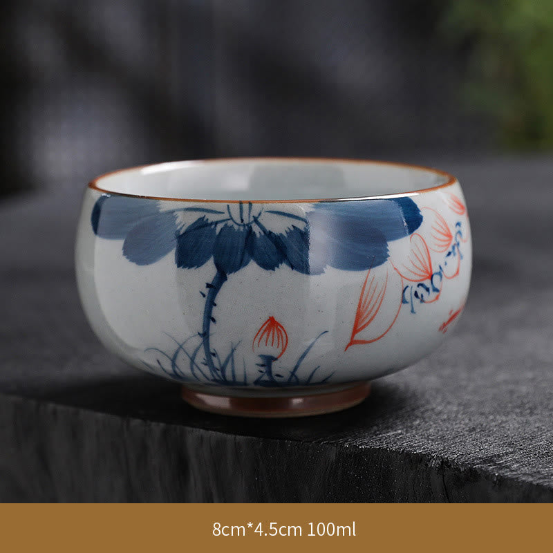 Buddha Stones Lotus Flower Leaf Bamboo Ceramic Teacup Kung Fu Tea Cups - Lotus - 8cm*4.5cm*100ml - image 4