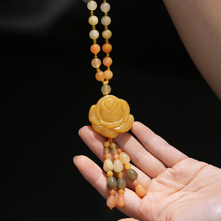 Buddha Stones Tibetan Golden Silk Jade Wealth Pendant Necklace - image 2