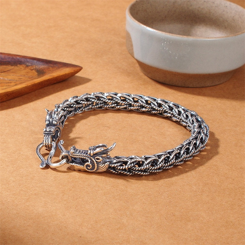 Buddha Stones 925 Sterling Silver Dragon Success Strength Bracelet Bangle - image 1
