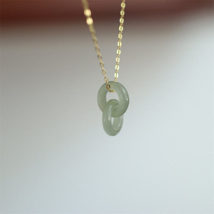 Buddha Stones 925 Sterling Silver Natural Double Peace Buckle Hetain Jade Luck Necklace Pendant - image 6