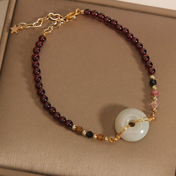 Buddha Stones Garnet Jade Bead Peace Buckle Protection Bracelet - image 6