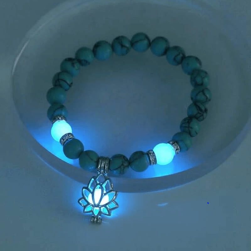 Buddha Stones Tibetan Turquoise Glowstone Luminous Bead Lotus Protection Bracelet - image 7