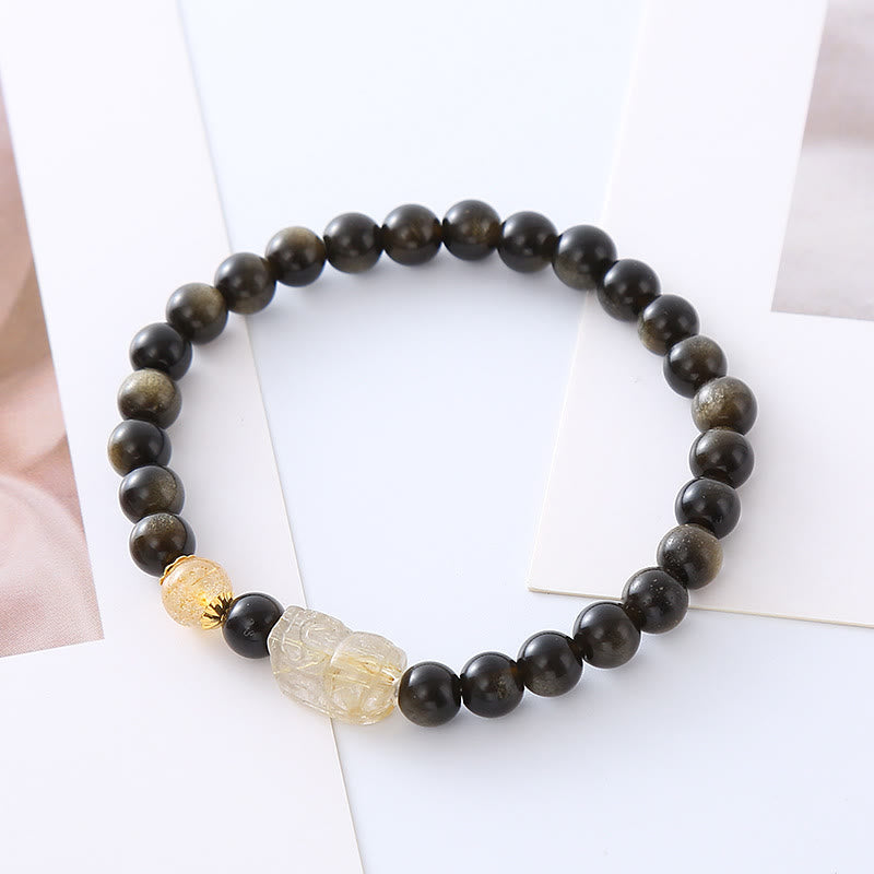 Buddha Stones Natural Gold Sheen Obsidian PiXiu Wealth Protection Bracelet - Gold Sheen Obsidian PiXiu - image 1