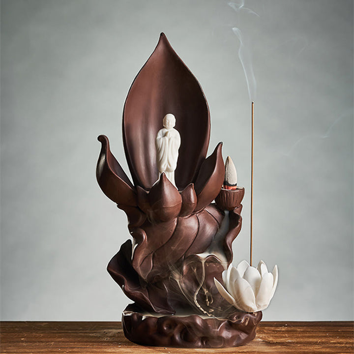 Buddha Stones Lotus Buddha Avalokitesvara Enlightenment Purple Clay Incense Burner Decoration - image 14