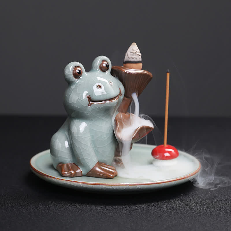 Meditation Frog Ceramic Lotus Healing Incense Burner - image 6