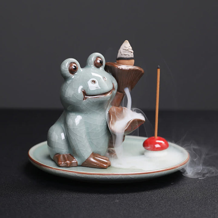 Meditation Frog Ceramic Lotus Healing Incense Burner - image 6