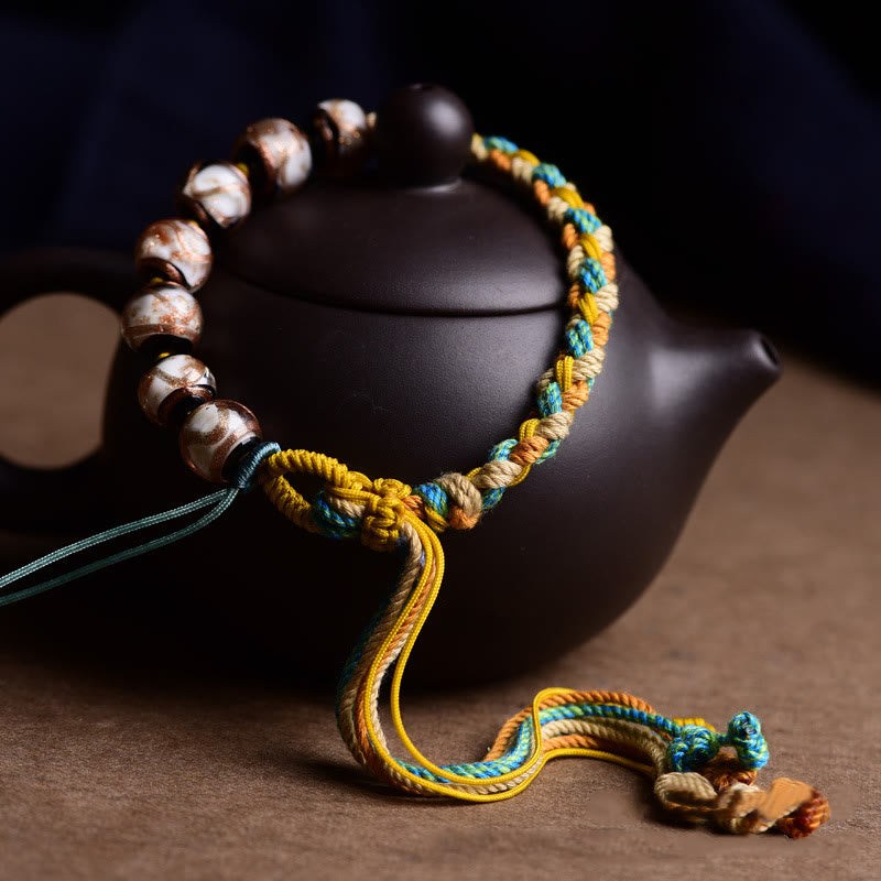 Buddha Stones Handmade Multicolored Rope Liuli Glass Bead Fortune Braided Bracelet - image 1