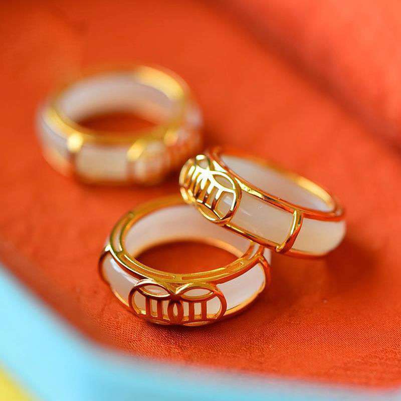 Buddha Stones White Jade Luck Ring Necklace - US10 - image 0