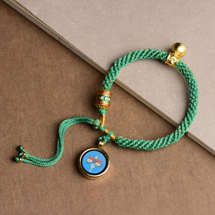 Buddha Stones Tibetan Five God Of Wealth Thangka Luck Prayer Wheel Bell Braid String Bracelet - Blue God of Wealth(Wrist Circumference 14-19cm) - image 6