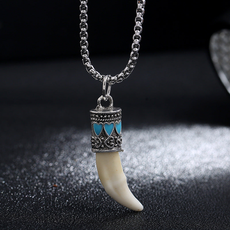 Buddha Stones Imitation Wolf Tooth Titanium Steel Balance Necklace Pendant - image 6