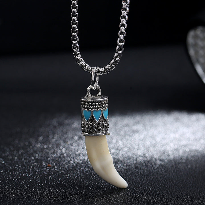 Buddha Stones Imitation Wolf Tooth Titanium Steel Balance Necklace Pendant - image 6