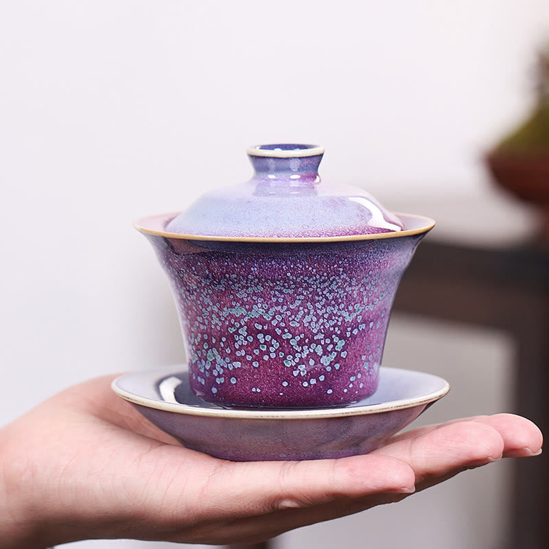 Buddha Stones Retro Glaze Kiln Change Ceramic Gaiwan Sancai Teacup Kung Fu Tea Cup And Saucer With Lid - image 3