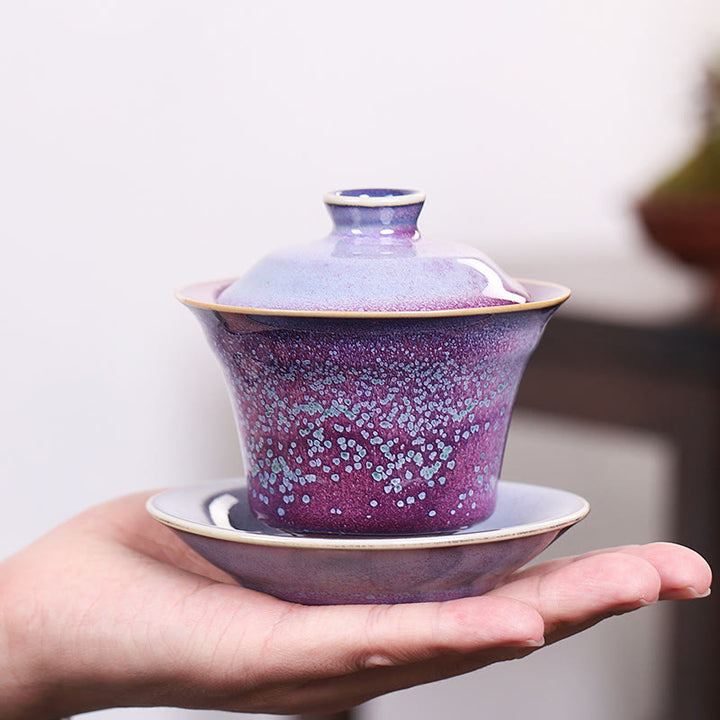 Buddha Stones Retro Glaze Kiln Change Ceramic Gaiwan Sancai Teacup Kung Fu Tea Cup And Saucer With Lid - image 3