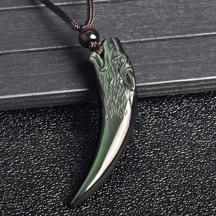 Buddha Stones Natural Black Obsidian Ice Obsidian Rainbow Obsidian Wolf Tooth Pattern Strength Necklace Pendant - image 13