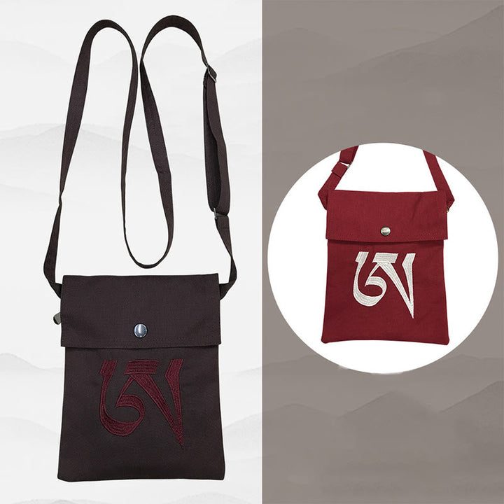 Handmade OM Mantra Embroidered Spiritual Mind Practice Cotton Crossbody Bag Shoulder Bag Cellphone Bag - image 9