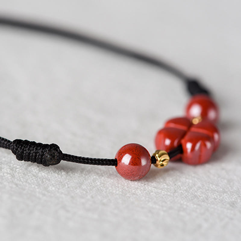 Buddha Stones Four Leaf Clover Cinnabar Blessing Calm String Bracelet Anklet - image 24