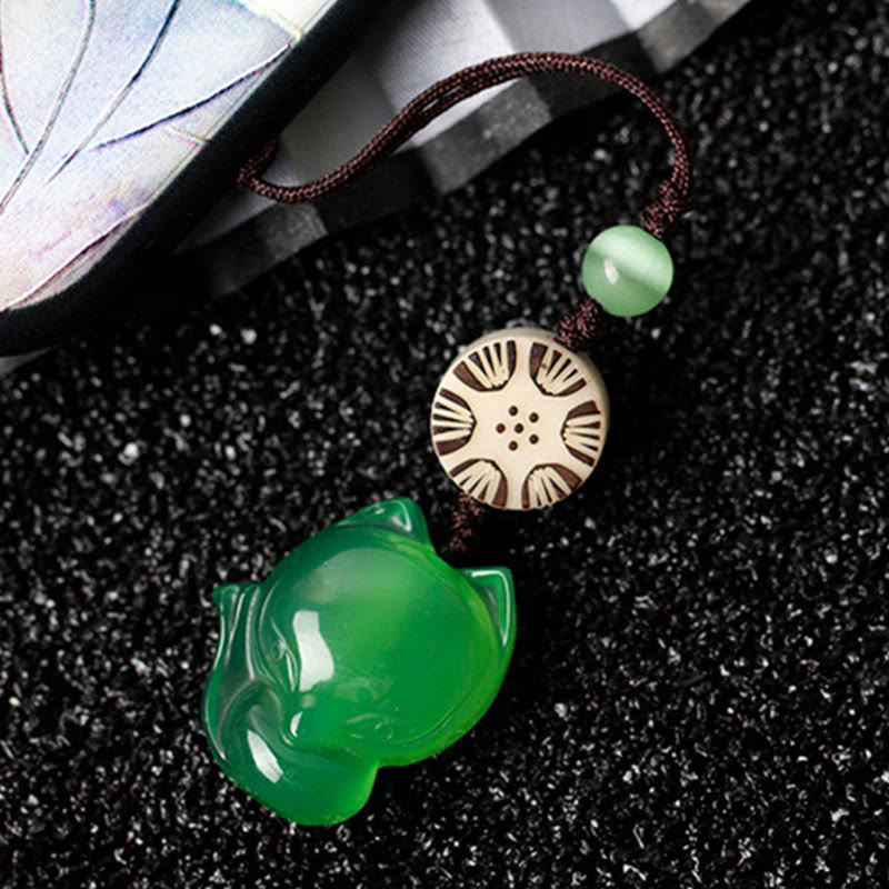 Natural Chalcedony Fox Harmony Phone Hanging Decoration - image 14