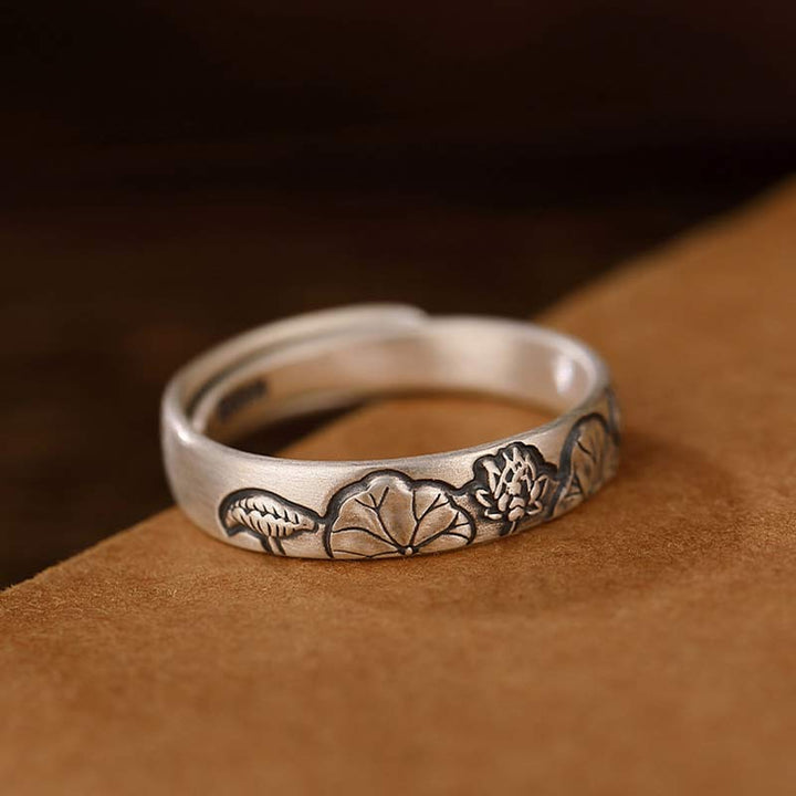 Buddha Stones 999 Sterling Silver Lotus Peony Flower Enlightenment Ring - Lotus - image 4
