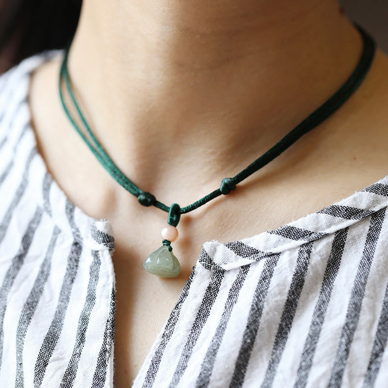 Buddha Stones Natural Round Jade Peace Buckle Lotus Abundance String Necklace Pendant - Green - Lotus - image 6