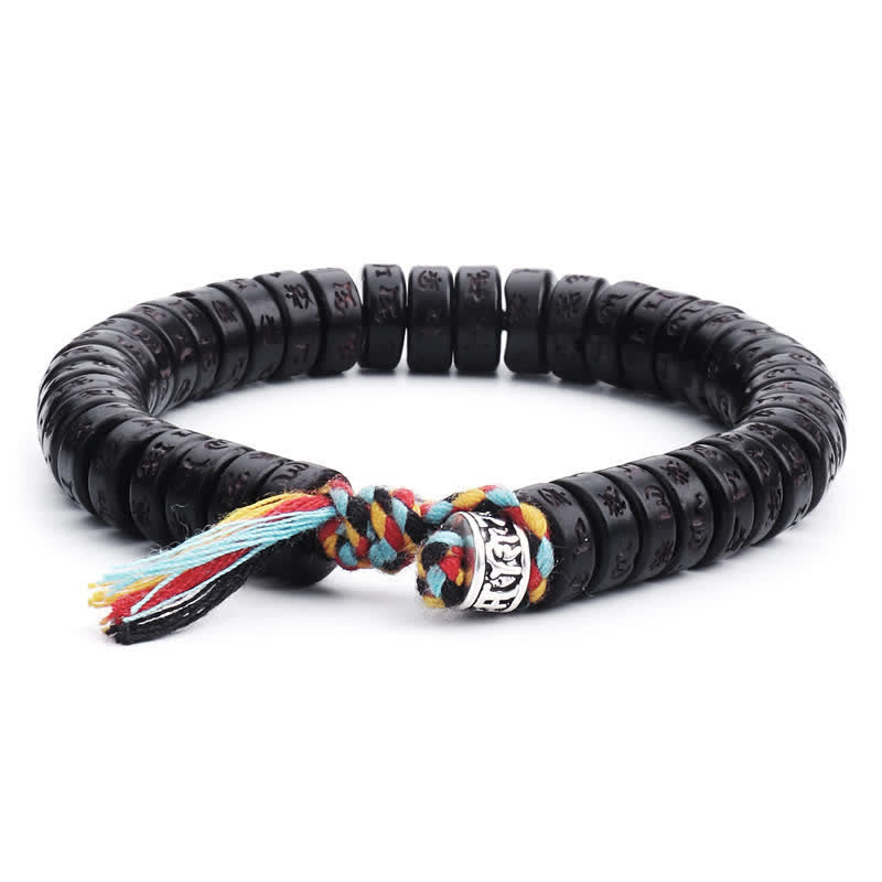 Buddha Stones Tibetan Coconut Shell Beads Engraved Om Mani Padme Hum Mantra Happiness Bracelet - Coconut Shell(Wrist Circumference 17-21cm) - image 0