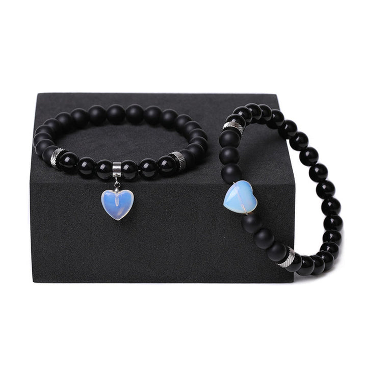 Buddha Stones 2Pcs Black Onyx Crystal Stone Love Heart Protection Support Couple Bracelet - image 16