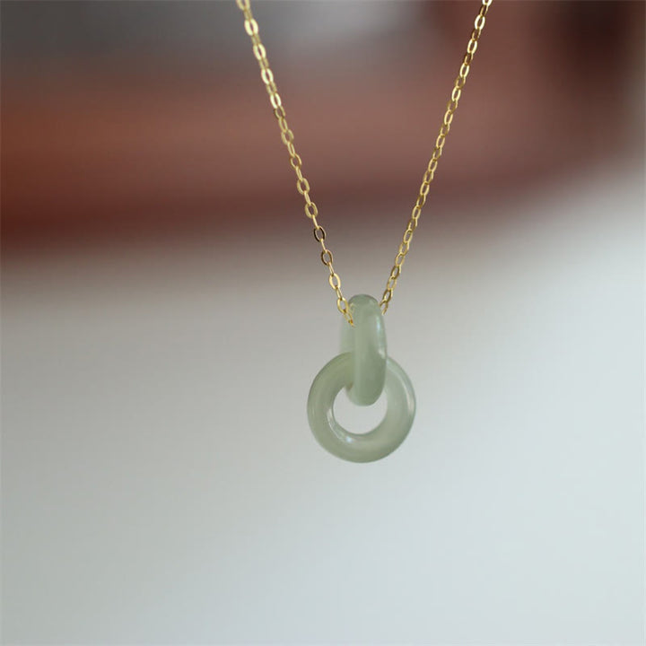 Buddha Stones 925 Sterling Silver Natural Double Peace Buckle Hetain Jade Luck Necklace Pendant - image 3