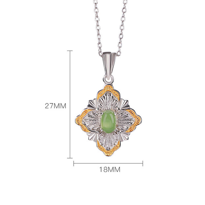 Buddha Stones 925 Sterling Silver Plated Gold Hetian Cyan Jade Rhombus Design Luck Healing Necklace Pendant - image 6