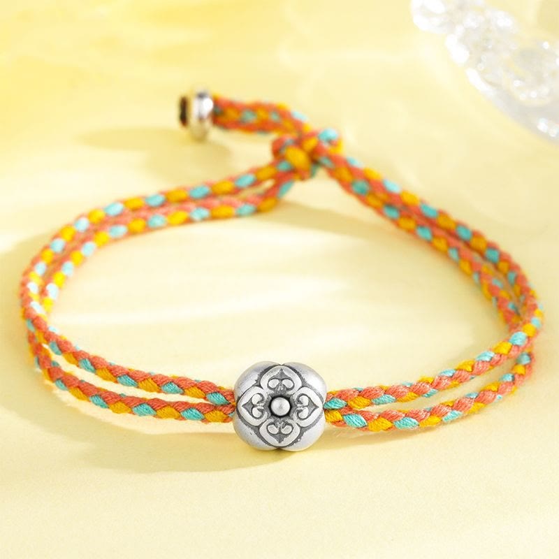 Buddha Stones 999 Sterling Silver Persimmon Luck Multicolored Braided Bracelet - Orange Multicolored(Wrist Circumference 13-15cm) - image 0