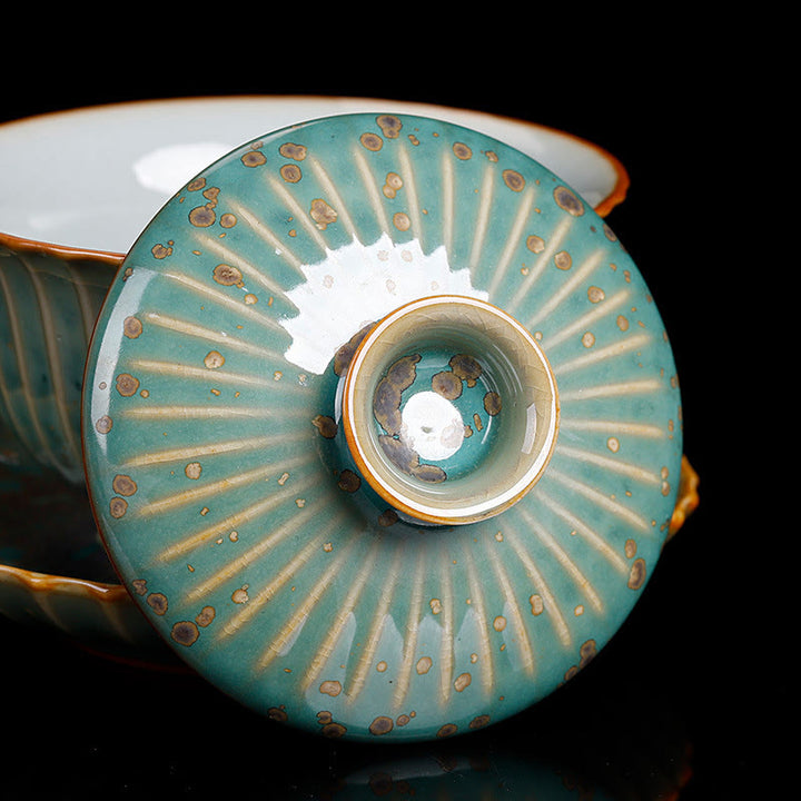Buddha Stones Retro Glaze Kiln Change Ceramic Gaiwan Sancai Teacup Kung Fu Tea Cup And Saucer With Lid - image 10