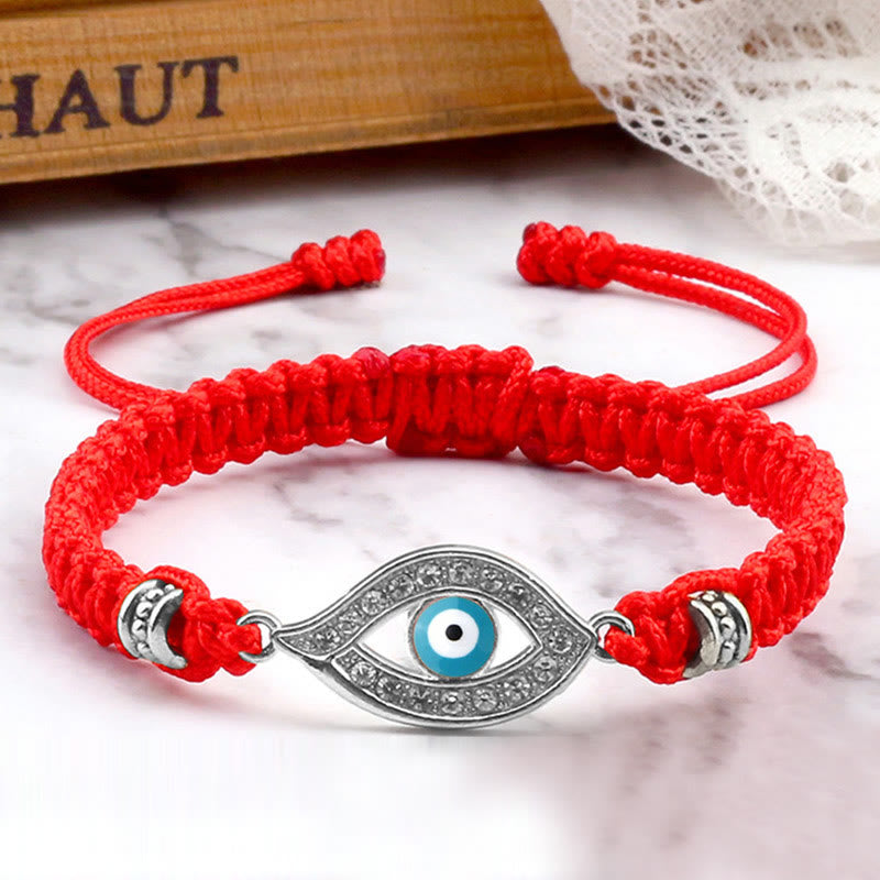 Buddha Stones Evil Eye Keep Away Evil Spirits String Bracelet - Red Light Blue Evil Eye - Silver Border - image 39