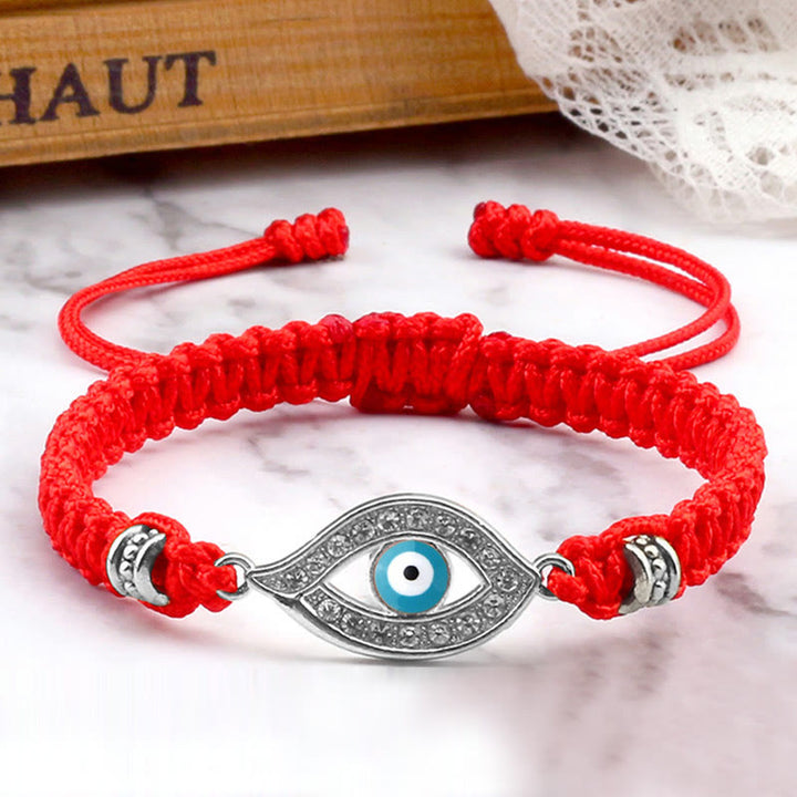Buddha Stones Evil Eye Keep Away Evil Spirits String Bracelet - Red Light Blue Evil Eye - Silver Border - image 39