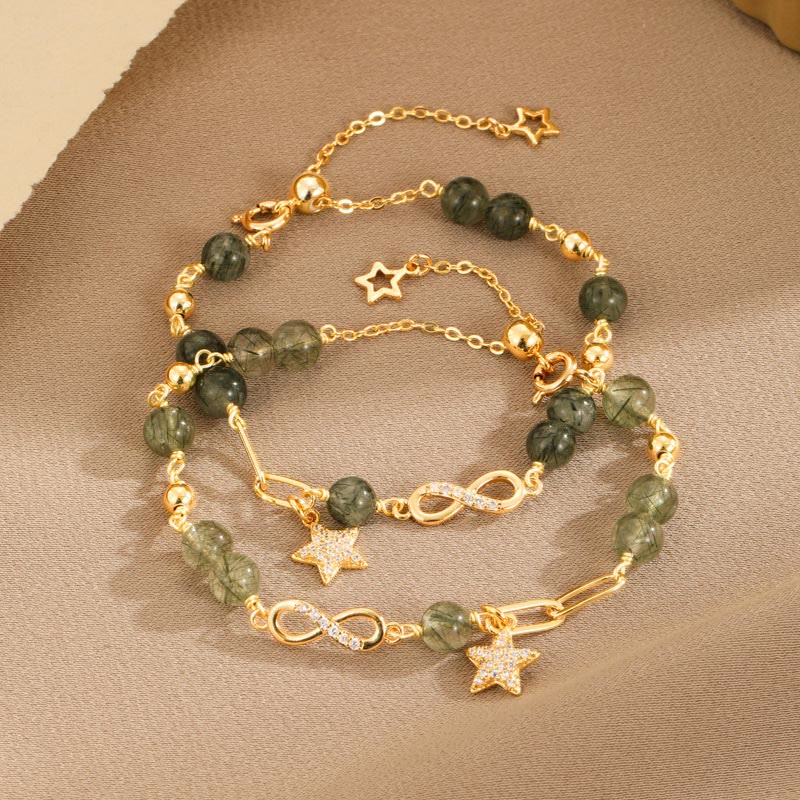 Buddha Stones 14K Gold Green Rutilated Quartz Möbius Loop Eternal Love Star Protection Bracelet - image 3